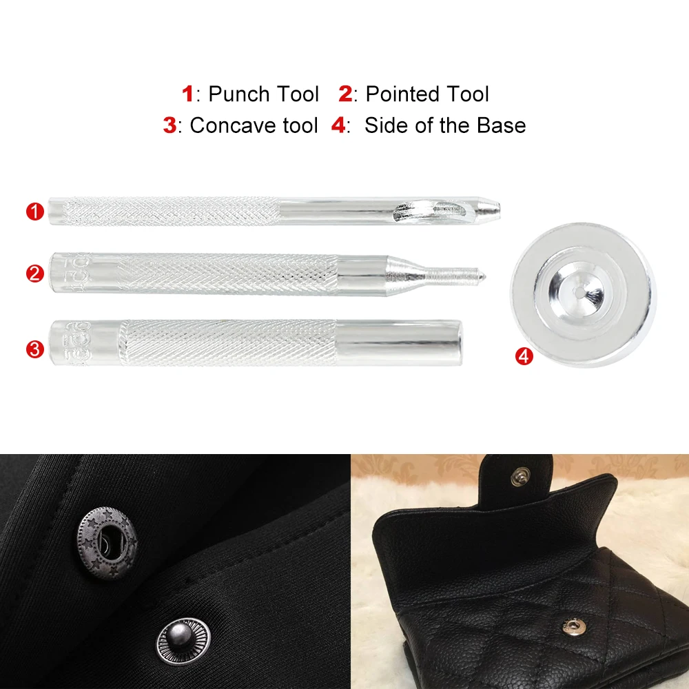 132pcs Leather Snap Fasteners Kit 6 Colors Metal Snap Buttons Press Studs 4 Pieces Fixing Tools Storage Box for DIY Supplies