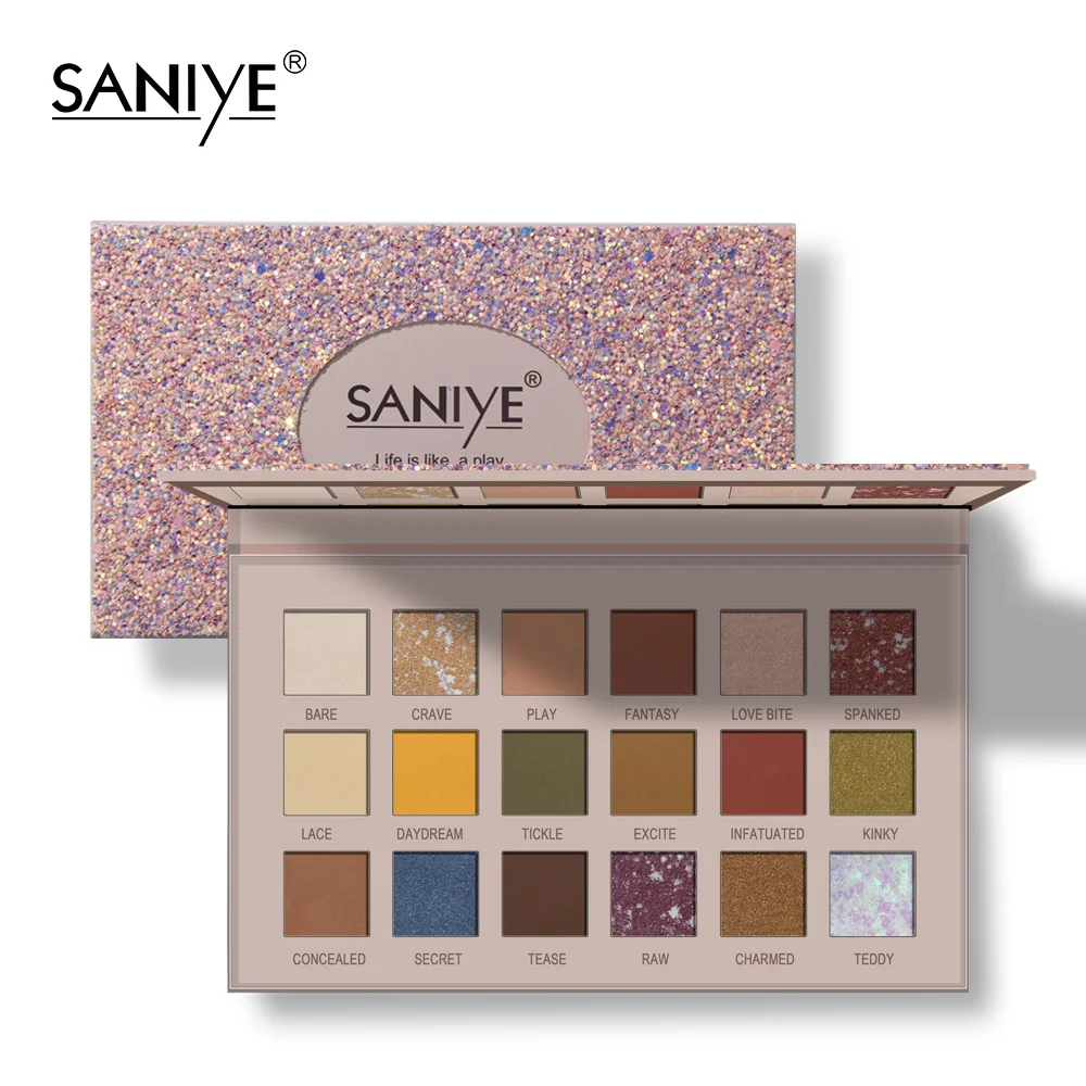 SANIYE 18 цветов, розовые Сияющие тени для век, перламутровый макияж, блестящие пигментные тени для век, Палетка, водостойкая косметика, тени для век T084