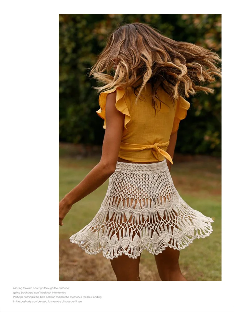 Женская летняя мини юбка Boho с высокой талией, трикотажная короткая складчатая юбка