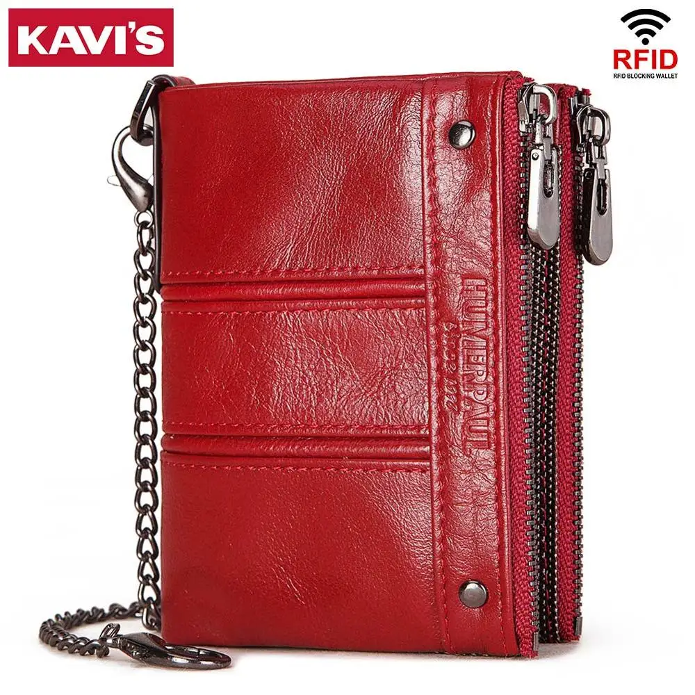 KAVIS RFID Genuine Leather Women Wallet Short Purses Mini Coin Pocket Female Portomonee Walet Lady Perse Small Money Bag Girls | Багаж и