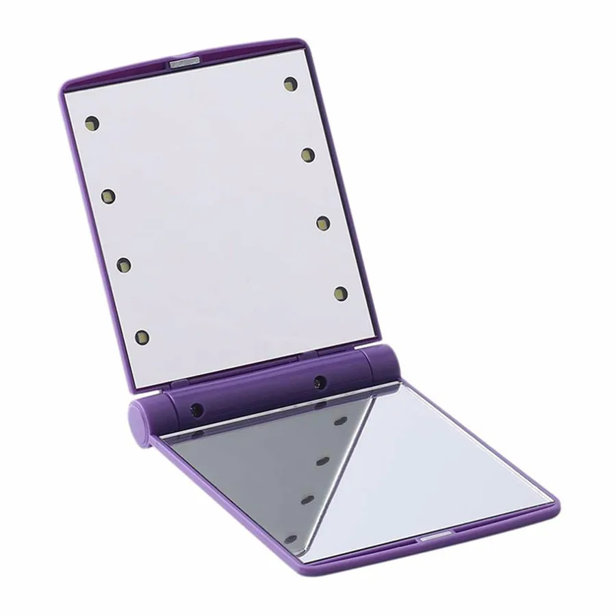 Портативный 8 светодиодный свет для нанесения макияжа и ухода за собой двухсторонний косметическое зеркало складной компактное карманное зеркало с индикаторными лампочками Для женщин Красота инструмент - Цвет: 02 Purple