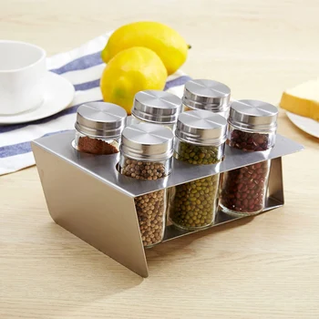 

6pcs Dust-Proof Visible Stainless Steel Seasoning Jar Spice Storage Bottle Set With Rack Kitchen Utensils YU-Home