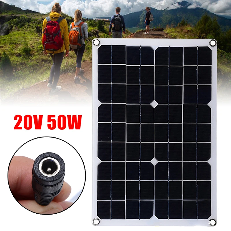 20V 50W Solar Panel Battery Charger Portable Solar Cell Board Crocodile Clips Car charger For RV Car Boat Yacht Camping Hiking