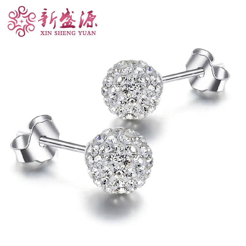 

S925 Super Shiny Man-made Diamond Shamballa Ball Ear Stud-Style Elegant Anti-Allergy Fine Silver