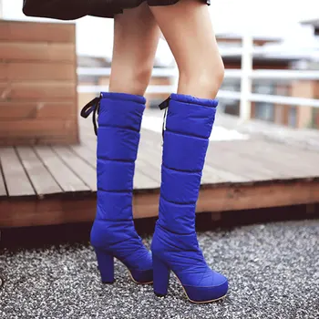 

KARINLUNA 2018 Fashion Snow Boots Winter Add Fur Knee High Boots Waterproof High Heels Platform Women Shoes Woman
