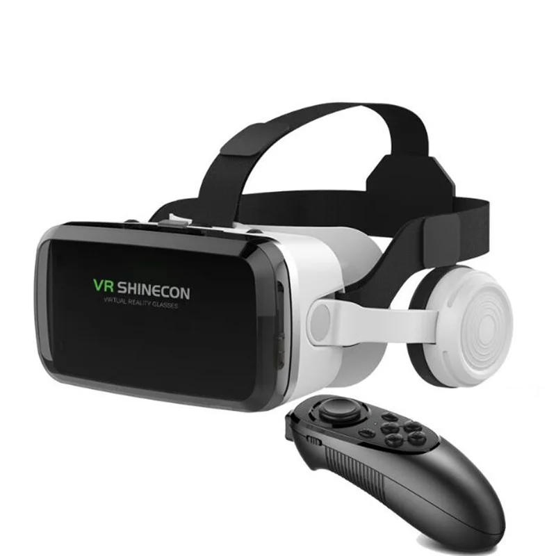 G04BS Wireless VR Glasses 3D Virtual Reality Box Google Cardboard Stereo Mic Headset Helmet for 4.7-7.2" Smartphone+Joystick 
