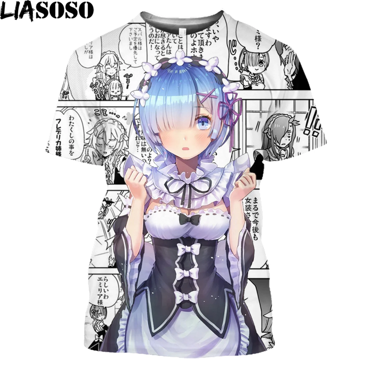 Waliicorners Hentai Otaku Clothing Man Design Tee Shirt 3D Short Sleeve Anime Re:zero Twin Ram Rem T-Shirt 15 H76d816e3c9e7447aa3a9a1941adfb759u