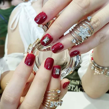 

24pcs/box Wine Red Small Cut Short Simple Decorative press on nails press on nails with designs for girls acrylic nail products