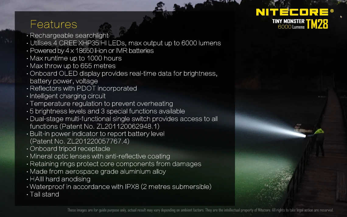 Original NITECORE TM28 Flashlight 6000LM beam distance 655M LED with Charger and 4pcs 18650 3100mAh li-ion batteries quality flashlights