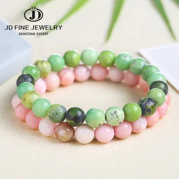 Natural Minerals Gem Pink Opal Beads Bracelet Jewelry Round Green Opal Stone Beads