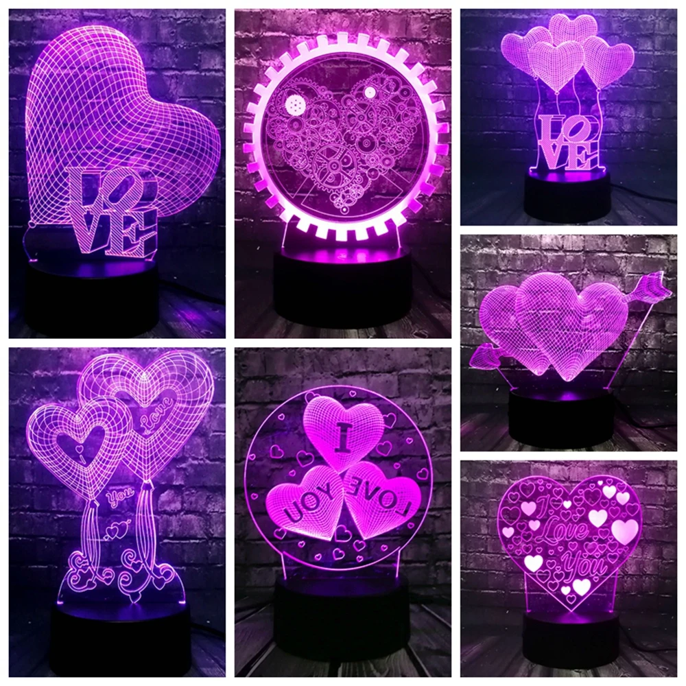 2019 saya cinta anda kekasih manis jantung balon 3d led usb lampu romantis dekorasi 7 warna kilau cahaya malam pacar mainan hari ibu