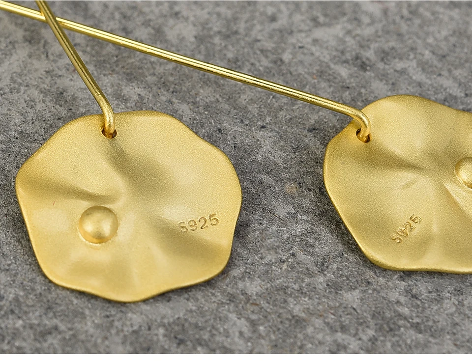 Lotus Fun, 18 k, Золотой лотос, листья, висячие серьги, настоящее 925 пробы, серебро, натуральный, ручной работы, хорошее ювелирное изделие, серьги для женщин, бижутерия