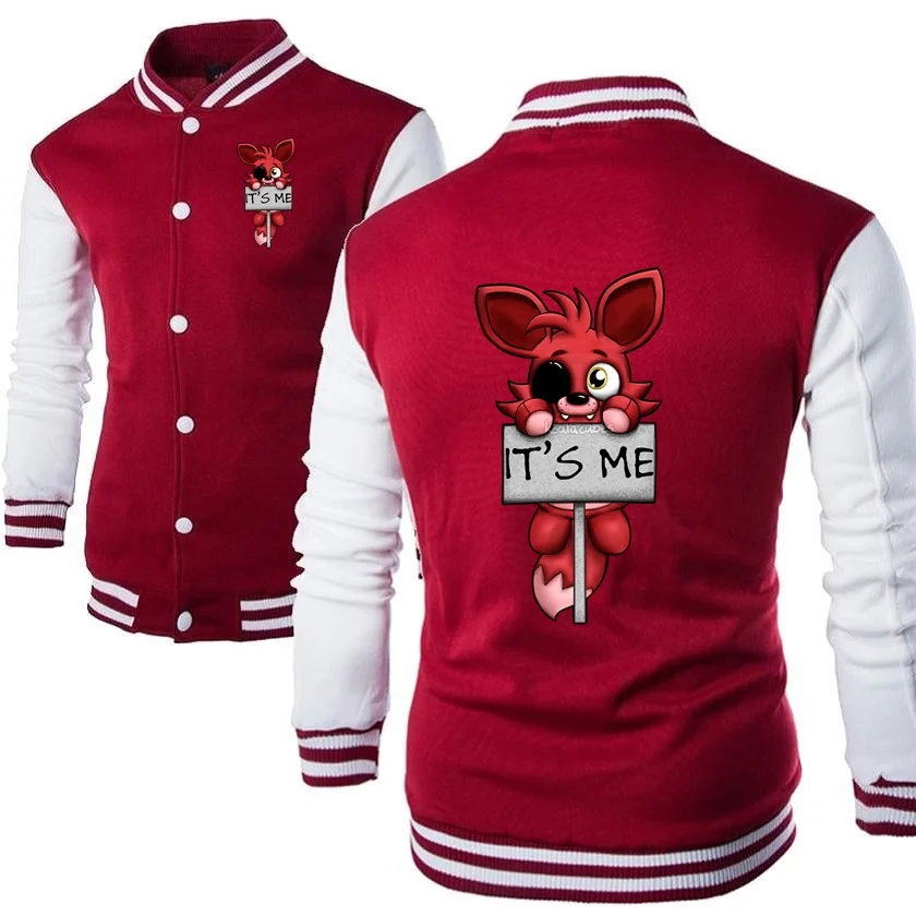 Casual Jackets Mens Baseball Outerwear College Varsity Coats Harajuku Comic Sweatshirts It's Me Kawaii FNAF Plush Foxy Sportwear