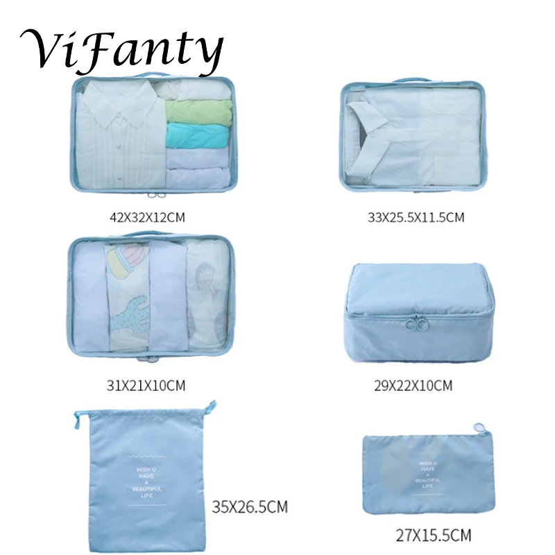Vifanty 6 комплектов упаковочных кубиков, различные размеры дорожный мешочек для багажа органайзеры с сумкой на шнурке