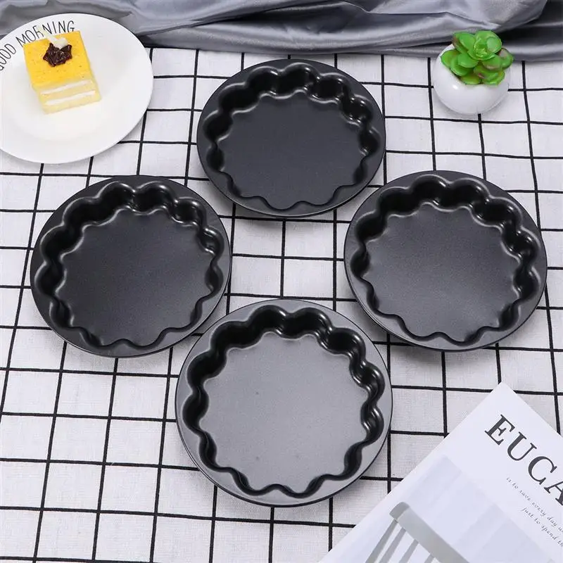 4Pcs 6 Inch Small Plum Cake Mold Non-stick Baking Mold Heat Resistant Reusable Cookies Bread Mold Home Baking Tool(Black