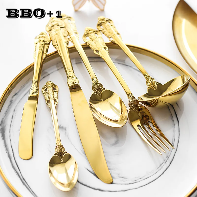 

12pcs Retro Stainless Steel Flatware Luxury Gold Dinnerware set Wedding Festival Christmas Party Tableware Knife Fork Spoon set