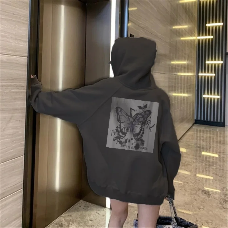 Women Sweetshirts Oversized Butterfly Graphic Hoodie Grunge Top Long Sleeve Y2k Streetwear Korean Girl Clothes Female Fashion