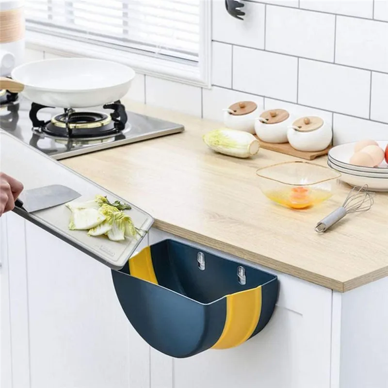 

Waste Bin Garbage Hanging Trash Can Bin Kitchen Cabinet Door Toilet Waste Storage Box Wall Mounted Folding Home Bathroom Basket