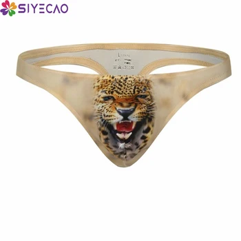 

Sexy Men G-String And Thongs Male 3D Animal Print Mens U Bulge Pouch Lingerie Low-waist Breathable T-back Panties Men Underwear