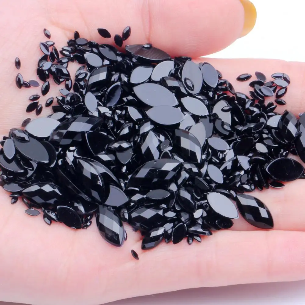 11 black 200pcs 4x8 мм 200 шт Стразы для ногтей с плоской задней стороной маркиза граненая земля нормальные цвета Акриловые стразы для украшения ногтей - Цвет: 11 black 200pcs