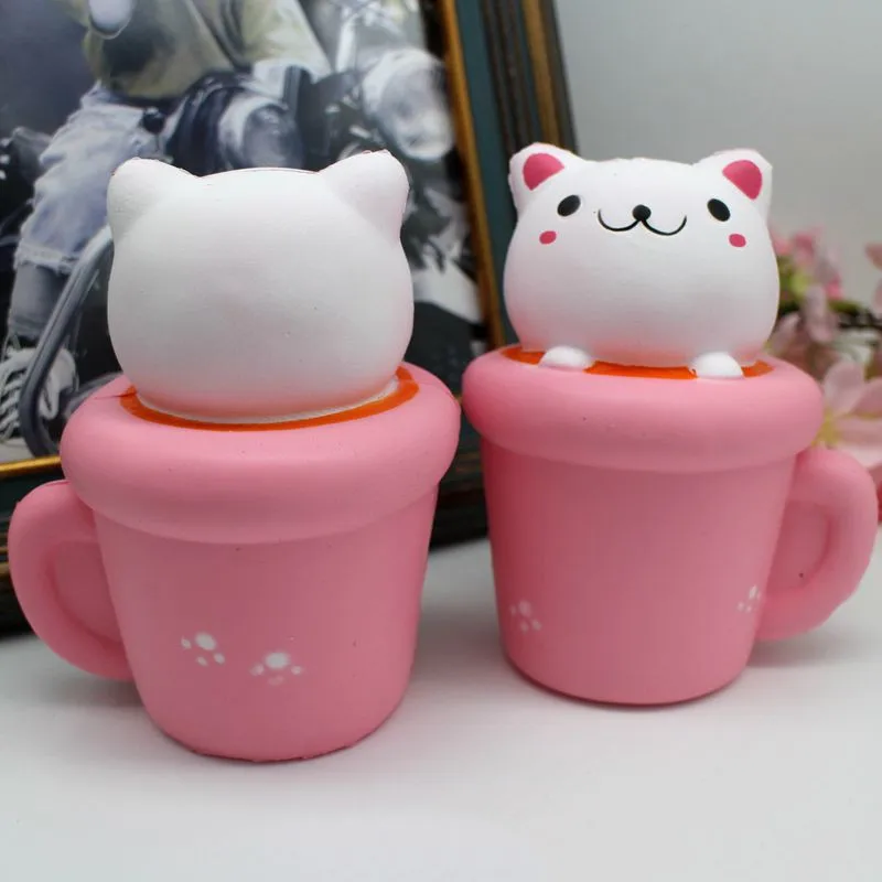 14 см чашка кошка киска сжимающая игрушка милые животные медленно поднимающиеся ароматизированный хлеб торт Малыш игрушка подарок кукла#25