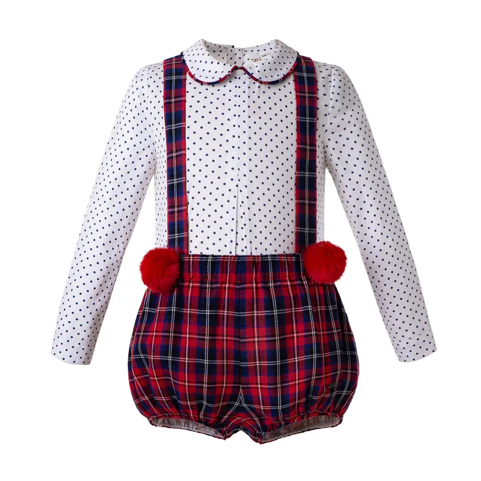 Pettigirl/Одежда для новорожденных малышей белые футболки с точками + Красная клетка