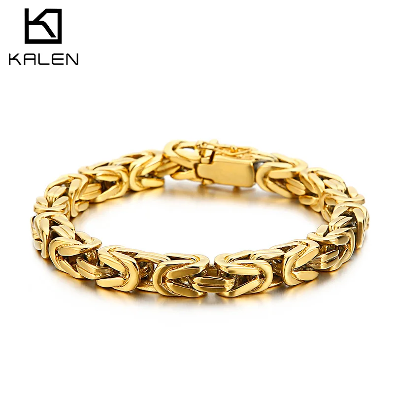 COOLSTEELANDBEYOND Classica Bracciale da Uomo Donna, Acciaio Inossidabile, Intrecciato Byzantine Catena Braccialetto, Colore Oro Lucido