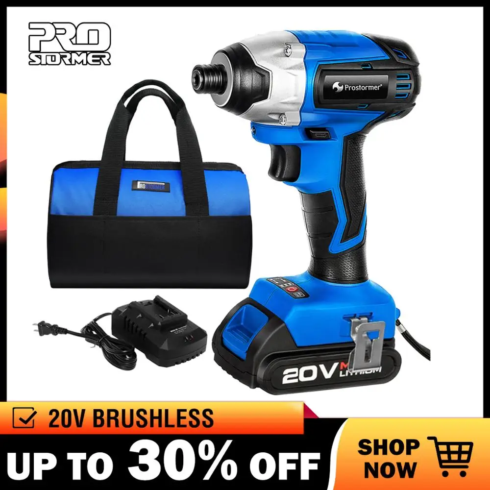 

PROSTORMER 20V Brushless Electric Screwdriver Cordless Drill 300NM Brushless Screwdriver Lithium Variable Speed Rechargeable