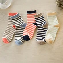 Женские хлопковые полосатые носки, розовые, белые, 5 пар, цветные, корейский стиль, милые, модные, уличные, Harajuku, удобные, женские носки