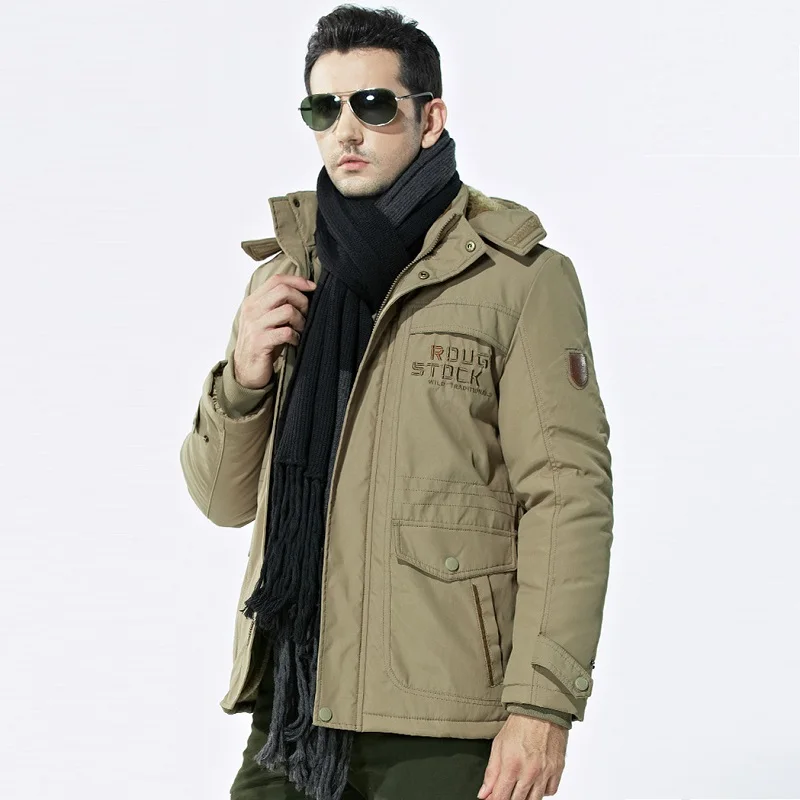 Mid-length Winter Coat Plus Velvet Thick Hooded Coat Casual Large Size Outdoor Detachable Hooded Mountaineering Suit Men Jacket