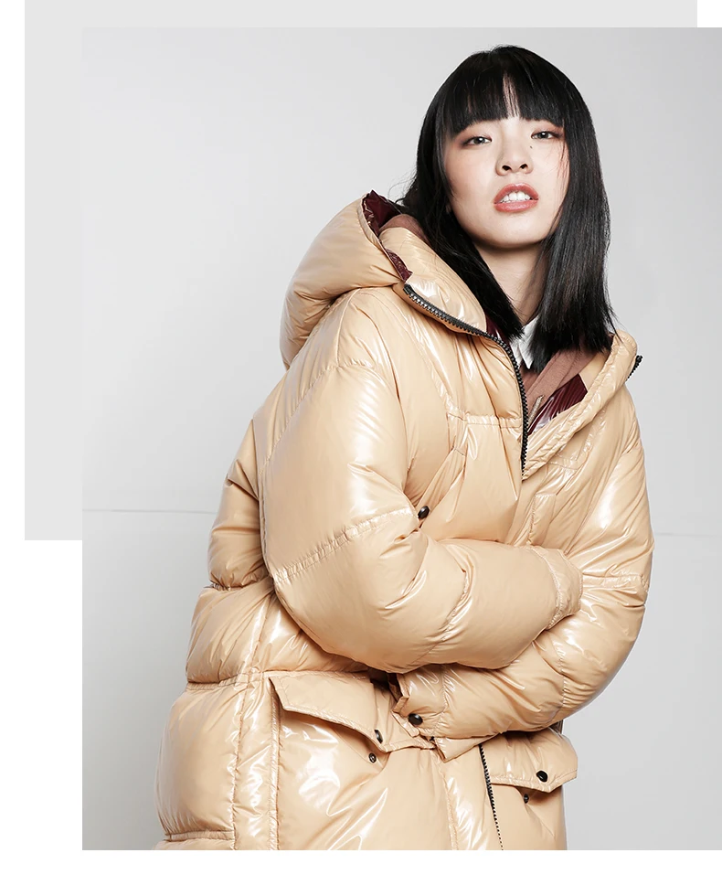 AYUNSUE женский пуховик с капюшоном, зимнее пальто, женская длинная куртка-пуховик, толстые теплые пуховики на утином пуху, пальто Y184Y01 KJ3281