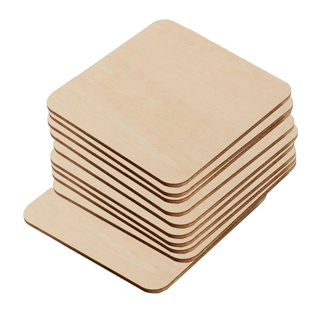 Pack of 10 Wooden Square Blank Coasters DIY Unfinished Wood Craft Blanks for Adult and Kids