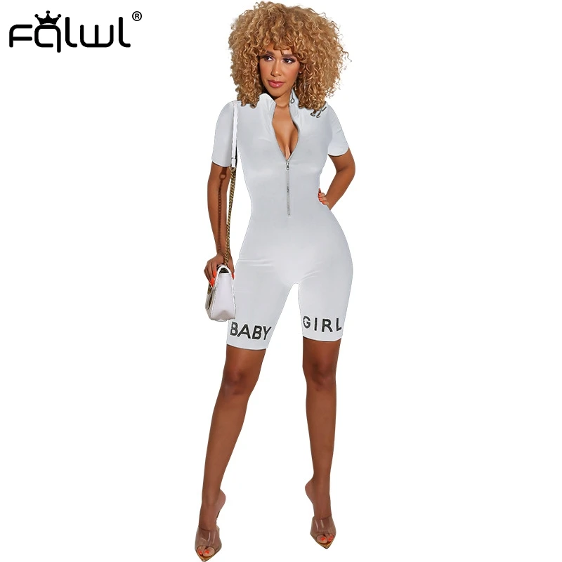 Precio reducido FQLWL carta impresión cremallera blanco negro peleles de verano para mujer mono pantalones de Fitness femenino Sexy Bodycon mono mujer pelele XyNGpAJBD