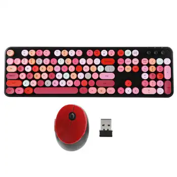 

Punk Keyboard Mouse Set Wireless Retro Office Gaming Universal Computer Accessories