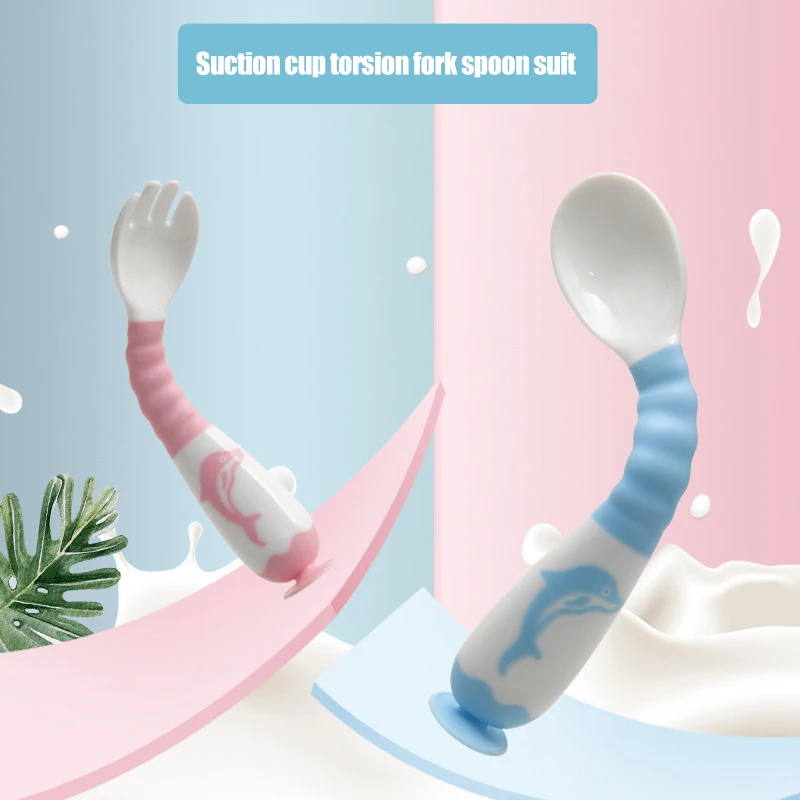 Baby Sucker Twist Spoon Fork Set Ergonomic Design Training Portable for Boys Girls E2S
