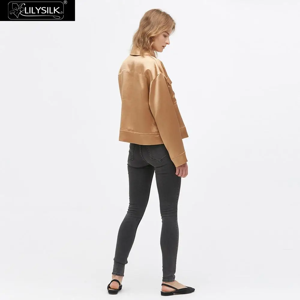 LilySilk куртка Красивый обрезанный Шелковый бомбер женская новая