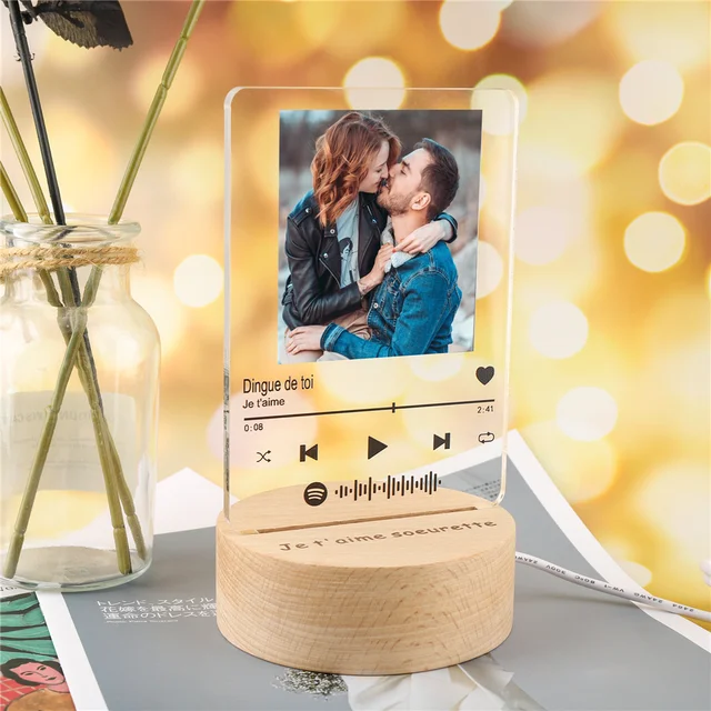 Lampada led personalizzata con foto e codice spotify luce multicolore  Colore Base led Nero