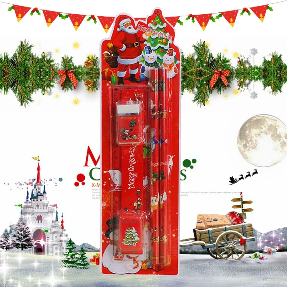 

Christmas Stationery Set Pencil Eraser Ruler Cutting pen plane Combination Primary School Christmas Gift for Drawing Writing #