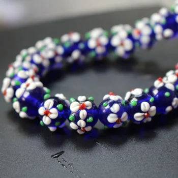 

10Pieces 12mm*10mm Lampwork Glass Beads Outer Flower Beads Cobalt blue Color Fashion beads for Bracelet Necklace