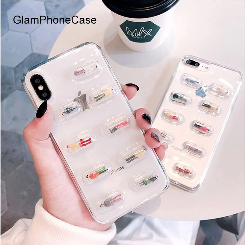 

GlamPhoneCase Cute Transparent Capsule Phone Case For iPhone X XS Max XR Soft Silicone Cover For iPhone 7 8 6 6s Plus Case