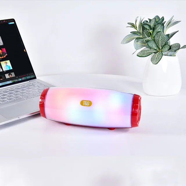 Red Портативный Bluetooth Динамик стерео кожа колонка 5 световых Стиль светодиодный сабвуфер Беспроводной открытый музыкальная шкатулка FM радио для кемпинга - Цвет: Red