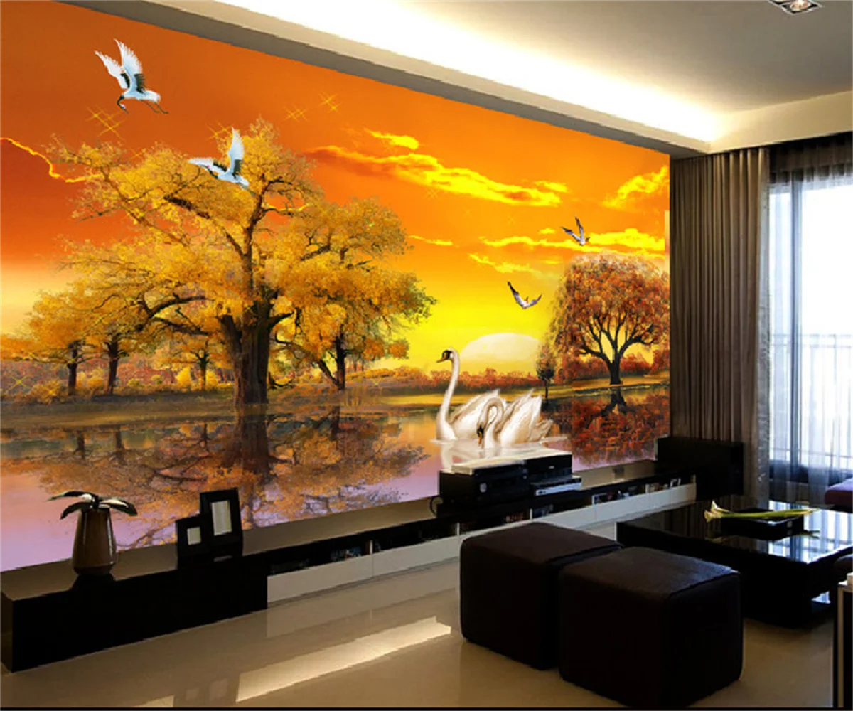 

Индивидуальная картина маслом с изображением большого лебедя и озера, для гостиной, спальни, гостиницы, фоновые настенные наклейки, профессиональные пользовательские настенные наклейки