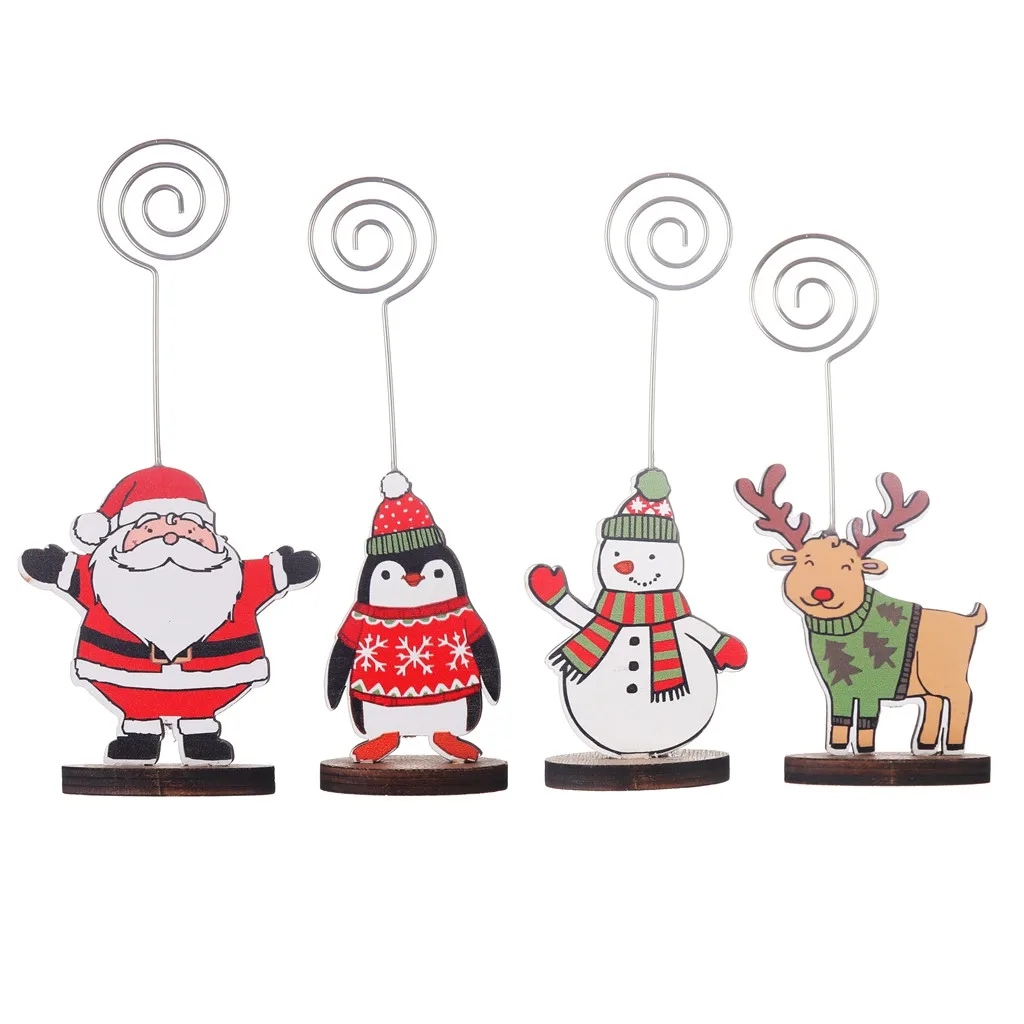

16.3X8X8CM Wooden Name Card Holders Creative Christmas Business Card Holder Message Folder Photo Clip Christmas Gift #B15