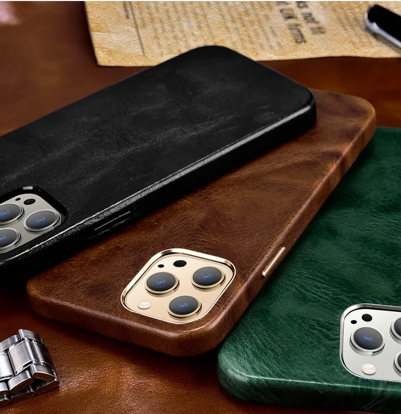 Genuine Leather Case for iPhone 13 Pro Max Vintage Real Skin Luxury Phone Back Cover for iPhone 12 Pro Business Men iphone 13 pro max cover