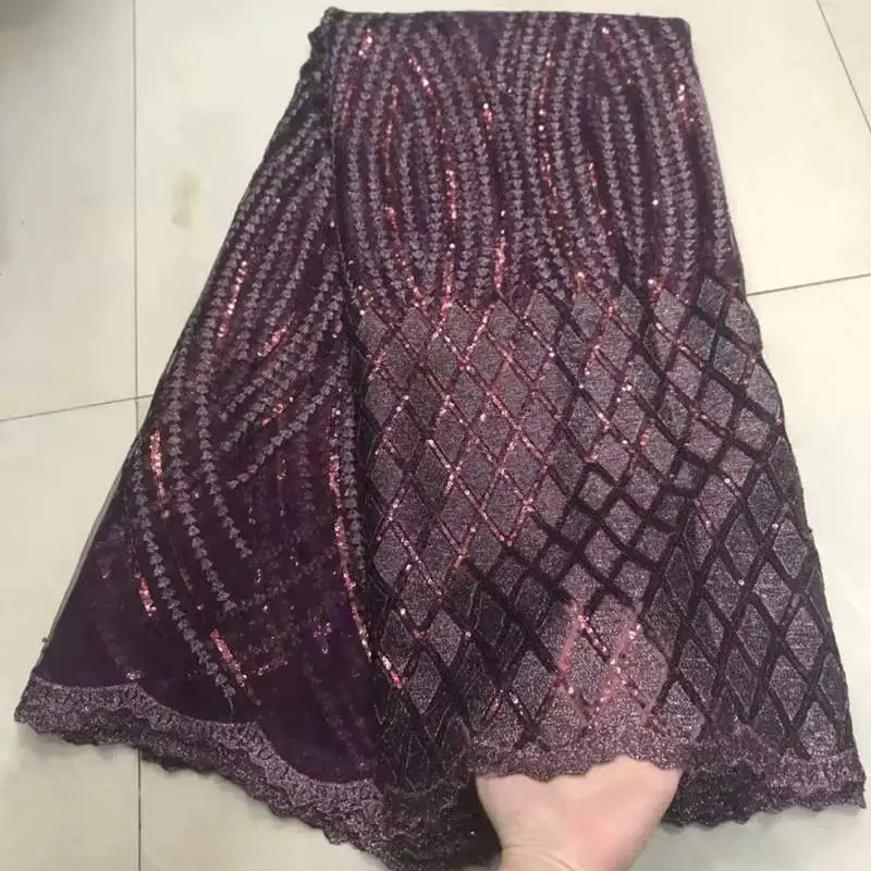 Французский нигерийский sequins sequence африканский тюль сетка вуаль кружевная ткань высокого качества для вечеринки свадебное платье 5 ярдов/партия - Цвет: color1