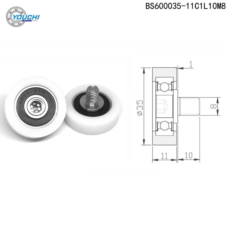 2pc OD 35 mm Plastic Bolt Rollers BS600035-11C1L10M8 POM Coated Wheels With Screw M8 Sliding Door and Window Guide Pulleys | Обустройство