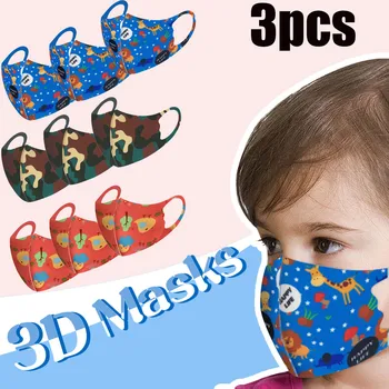 

3PCs Kids Boys Girl Face Mask Face Shield Washable Reuseable Face Mask Breathable Facial Mask Cloth mondmaskers