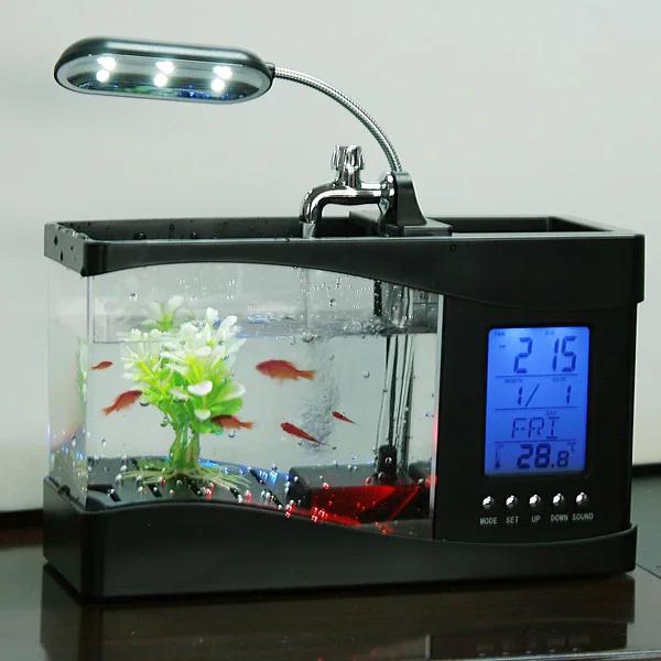 

DADYPET Mini USB LCD Desktop Lamp Light Fish Tank Aquarium LED Clock 1.5L Fish Tank Plastic and Metal Aquarium Fish Product