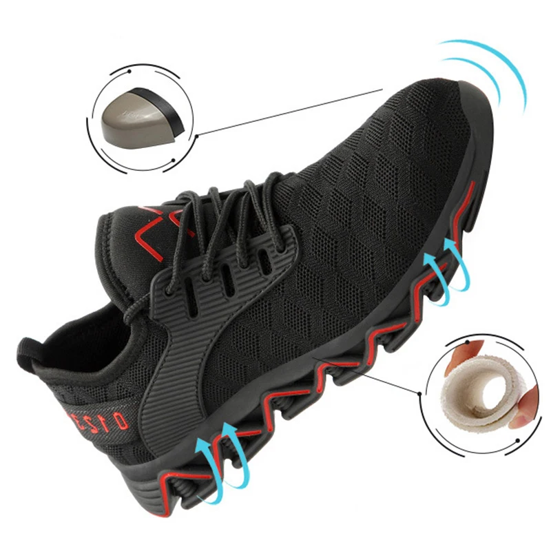 Indestructible Men's Construction Site Safety Shoes Smash-proof Steel Toe Cap Work Safety Boots Breathable Deodorant Sneakers 50