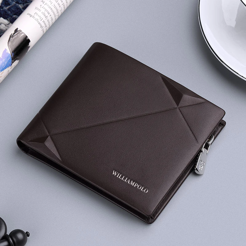 Williampolo Men's Slim Wallet Genuine Leather Mini Purse Casual Design Triple fold Wallet Brand Short Slim New Wallet